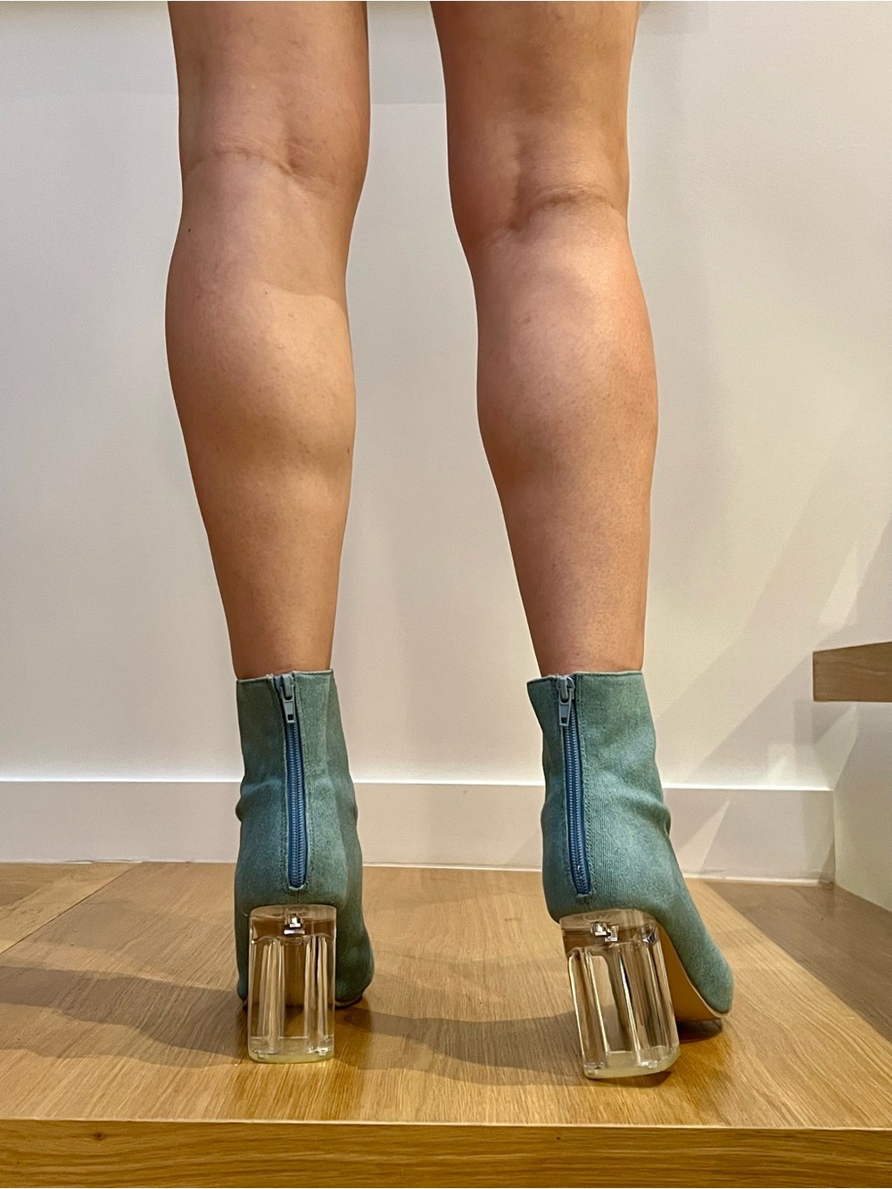 Forever 21 Teal Sock Ankle Boots with Clear Block Heel. Size 8 - Picture 6 of 14